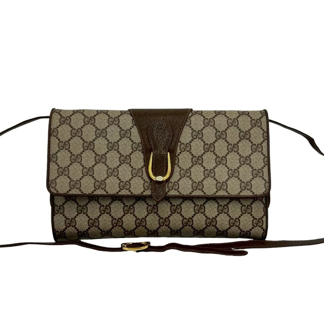 GUCCI Vintage GG Logo Leather Shoulder Bag/Pouch/Sacoche (Brown) 01111: --- Catalog ---Category: SizeSize (HxWxD): 17cm x 27cm x 4.5cm / 6.69'' x 10.62'' x 1.77''Category: DesignType: Pochette, Shoulder bagColor: BrownGender: WomenMaterial: Leather , PVC Category: General