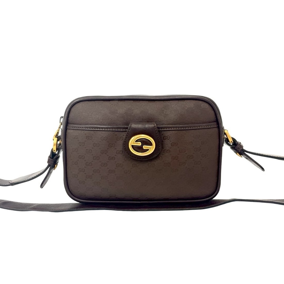 GUCCI Vintage Micro GG Logo Leather Mini Shoulder Bag/Pochette, Brown, 54068: --- Catalog ---Category: SizeSize (HxWxD): 14cm x 21cm x 5cm / 5.51'' x 8.26'' x 1.96''Category: DesignType: Pochette, Shoulder bagColor: BrownGender: WomenMaterial: Leather , PVC Category: GeneralBra