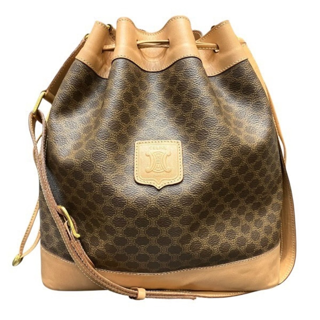 Celine Macadam M13 Drawstring Brown Leather Handbag Shoulder Bag for Women: --- Catalog ---Category: SizeSize (HxWxD): 29cm x 25cm x 12cm / 11.41'' x 9.84'' x 4.72''Category: DesignType: Shoulder bagColor: BrownGender: WomenMaterial: Leather Category: GeneralBrand: Celine--- 