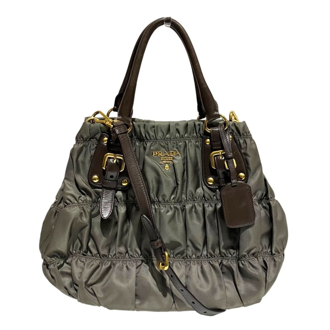 Prada Gathered Bag Handbag Tessuto Gaufre Nylon Leather BN1788: --- Catalog ---Category: SizeSize (HxWxD): 27cm x 38cm x 16cm / 10.62'' x 14.96'' x 6.29''Strap Length: 75cm - 85cm / 29.52'' - 33.46''Handle Length: 34cm / 13.38''Category: DesignType: