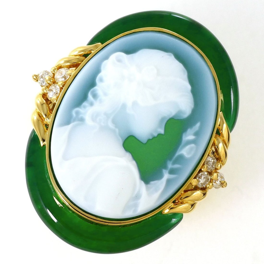 18K (18-karat) Yellow Gold Ring with Stone Cameo (Agate, Green Agate, Chalcedony), Certificate of (1 of 12)