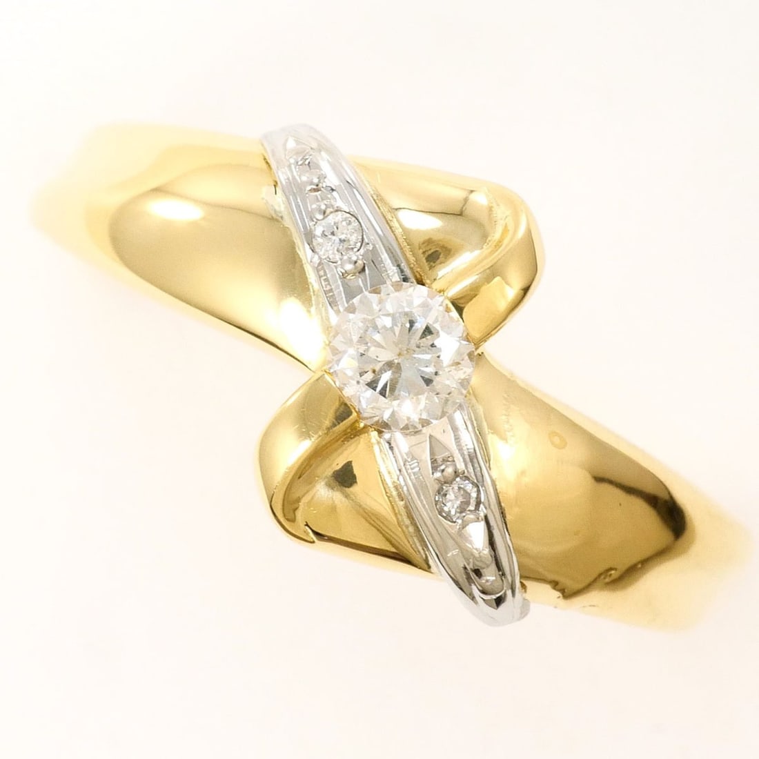 PT900 Platinum 18K Yellow Gold Ring with Diamonds 0.14ct and 0.01ct, Total Weight 2.5g, Jewelry (1 of 9)