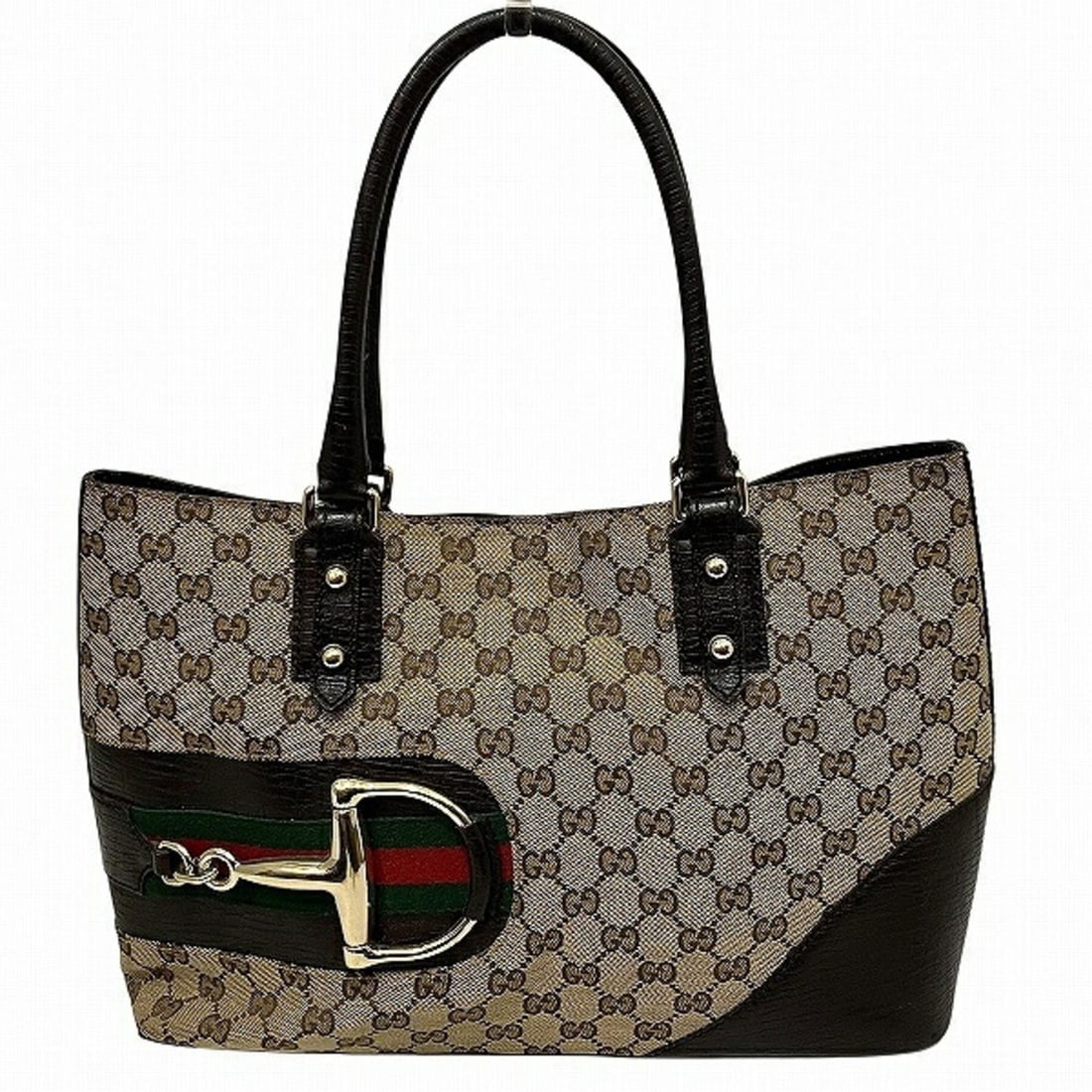 Gucci Sherry 137385 Horsebit Handbag Tote Bag for Women: --- Catalog ---Category: SizeSize (HxWxD): 23cm x 35.5cm x 12cm / 9.05'' x 13.97'' x 4.72''Category: DesignType: Handbag, Tote bagColor: BrownGender: WomenMaterial: GG canvas , Leather Category: Gener