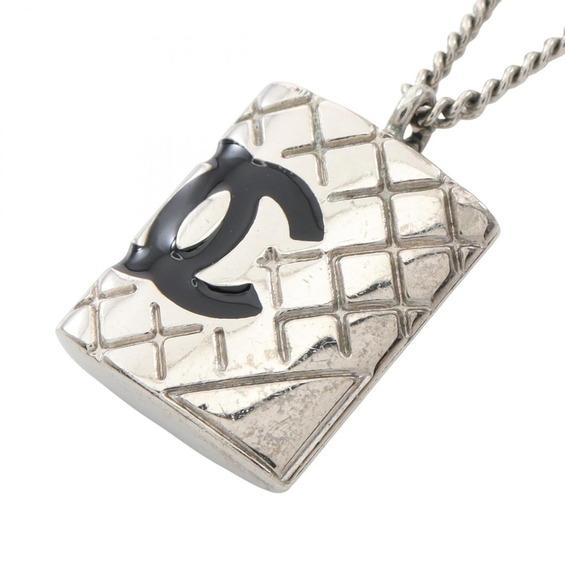 Chanel Cambon Line Necklace, Stainless Steel Jewelry, Women's, Silver/Black: --- Catalog ---Category: SizePendant Size: 20mm x 14mm / 0.78'' x 0.55''Neck Circumference: 42 cm / 16.53''Category: DesignColor: Black, SilverGender: WomenMaterial: Stainless steelNecklace Type: Neck