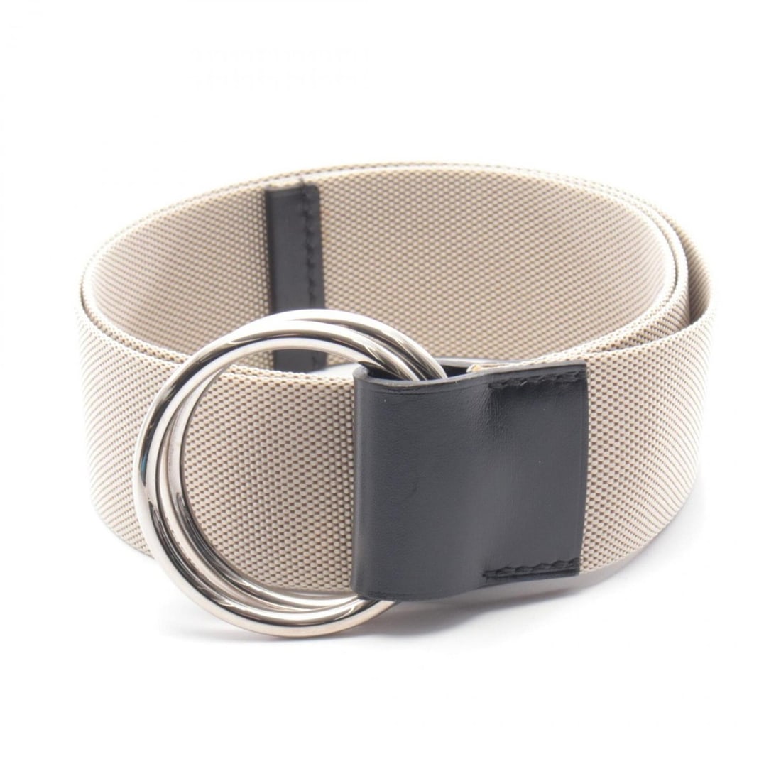 Hermes Double Ring Belt, Nylon and Calfskin (Cowhide), Box Calf Leather, Women's, Beige/Black: --- Catalog ---Category: SizeLength: 100.5cm / 39.56''Category: DesignType: Ring beltColor: Beige, Black, SilverGender: WomenLeather/Fur Type: Box calf leather, CalfskinMaterial (Strap): Nylon , Leath