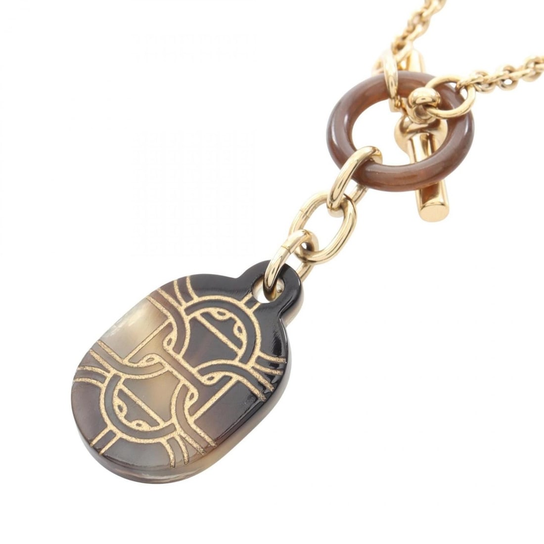 Hermes Chaine d'Ancre Necklace, Gold Plated (GP), Buffalo Horn, Women's, Brown/Gold Tone (1 of 9)