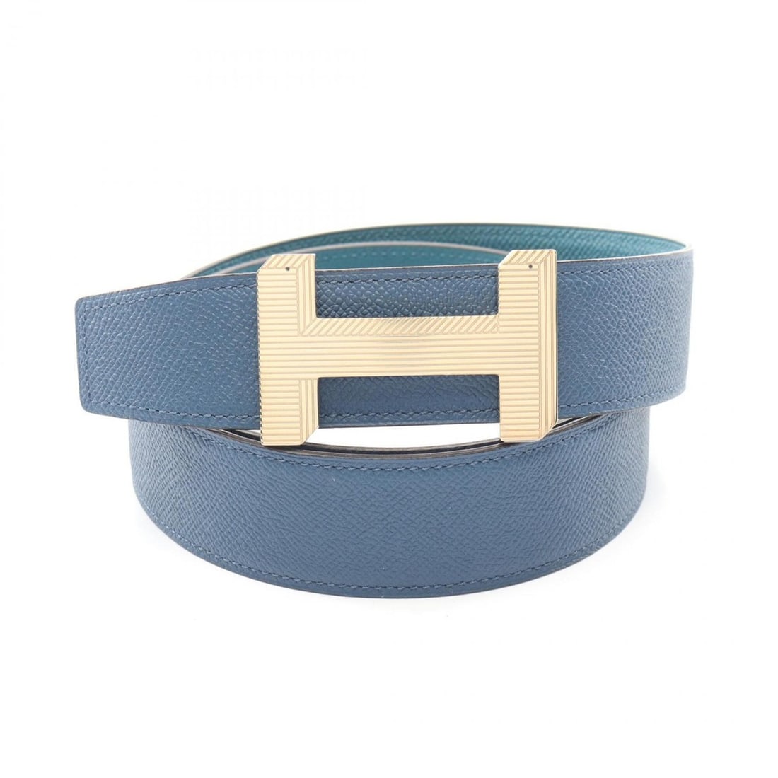 Hermes Constance H-belt, reversible belt, Veau Epsom leather, men's, blue/green. (1 of 6)