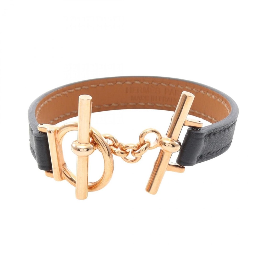 Hermes Croisière Bracelet, Gold Plated (GP), Veau Swift Leather, Women's, Black/Gold Tone: --- Catalog ---Category: SizeLength: 16.5cm / 6.49''Category: DesignType: Charm braceletColor: Black, GoldGender: WomenMaterial: Gold plating, Swift leatherCategory: GeneralBrand: Hermes--- Item List 