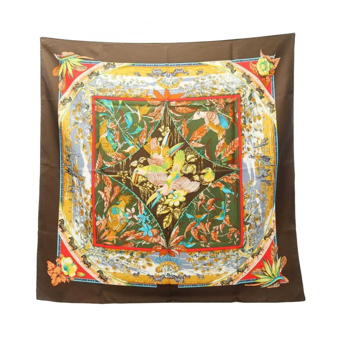 Hermes Carre 90 Tropices Scarf/Muffler, Silk, Women's, Brown/Multicolor (1 of 13)