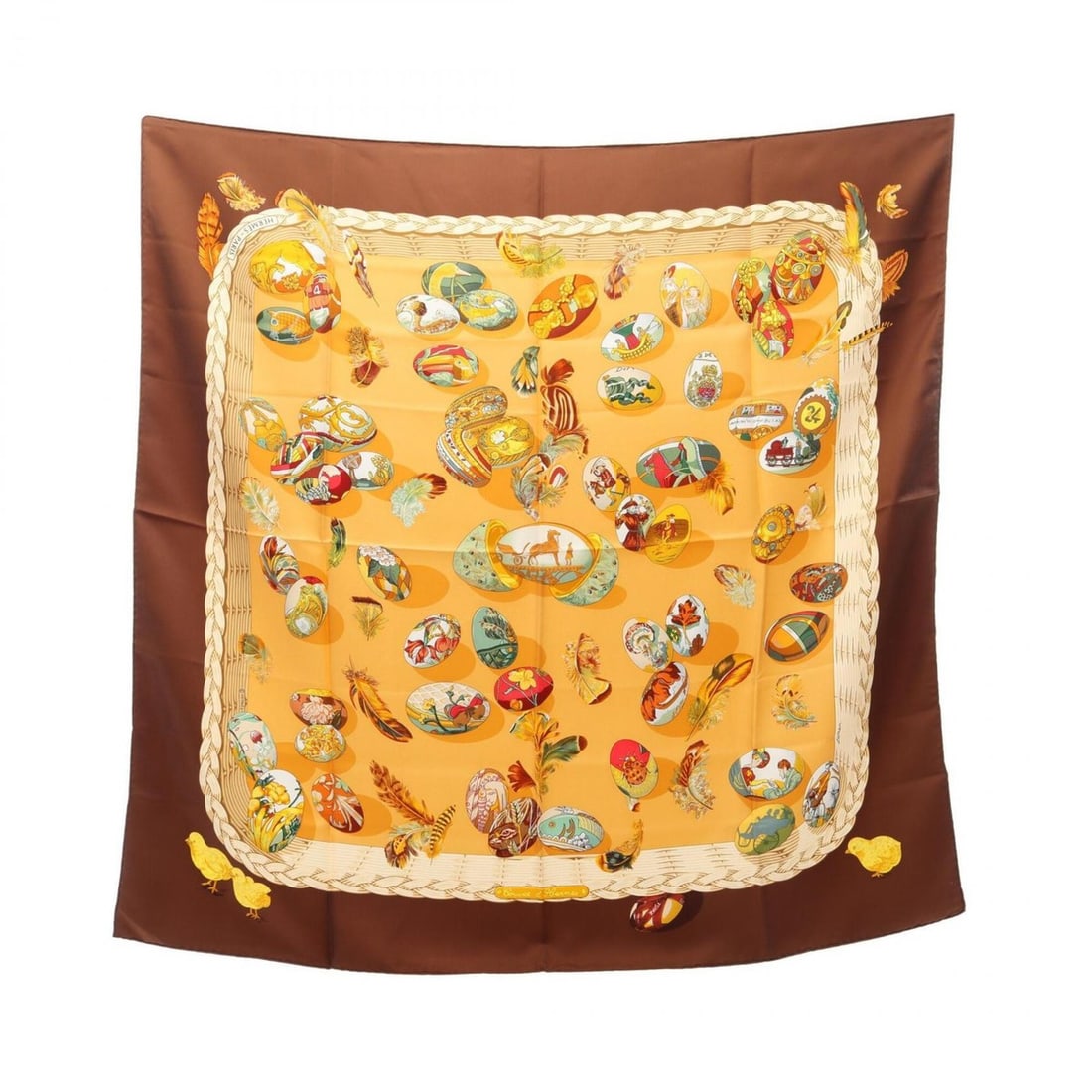 Hermes Carre 90 Couvee d'Hermes Scarf Muffler Silk Women's Orange Brown Multicolor (1 of 17)