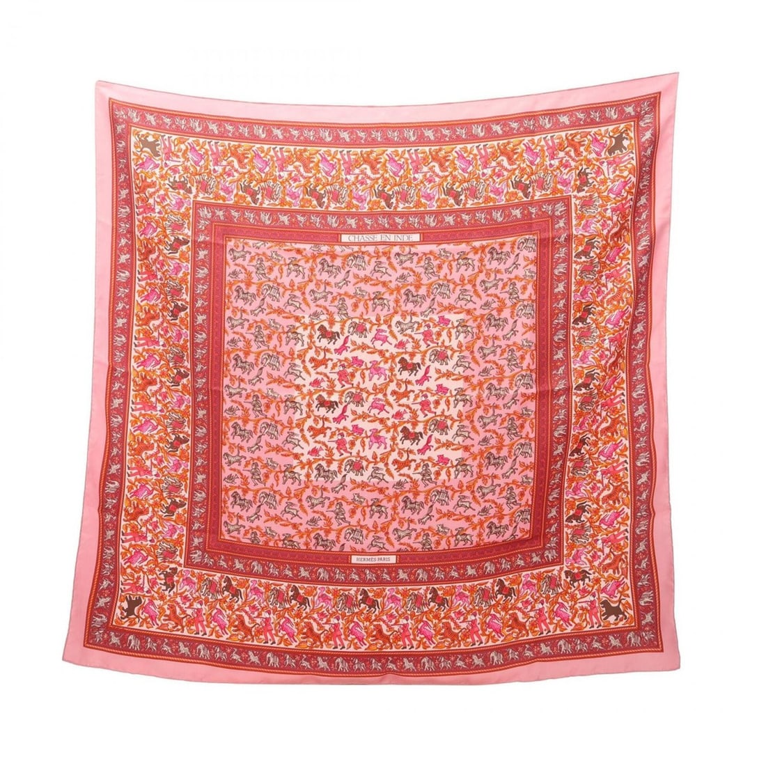 Hermes Carre 90 CHASSE EN INDE Scarf/Muffler, Silk, Women's, Pink/Multicolor: --- Catalog ---Category: SizeSize (LxW): 89cm x 89cm / 35.03'' x 35.03''Category: DesignType: ScarfColor: Multi-color, PinkGender: WomenMaterial: Silk Category: GeneralBrand: Hermes--- Item List ---Se
