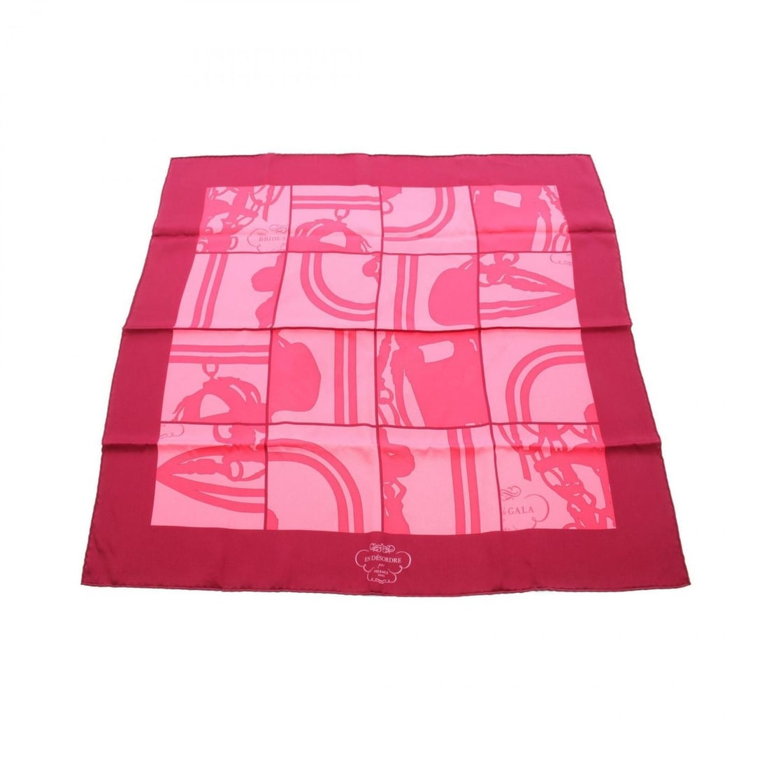 Hermes Carre 70 EN DESORDRE Scarf/Muffler, Silk, Women's, Bordeaux/Pink (1 of 9)