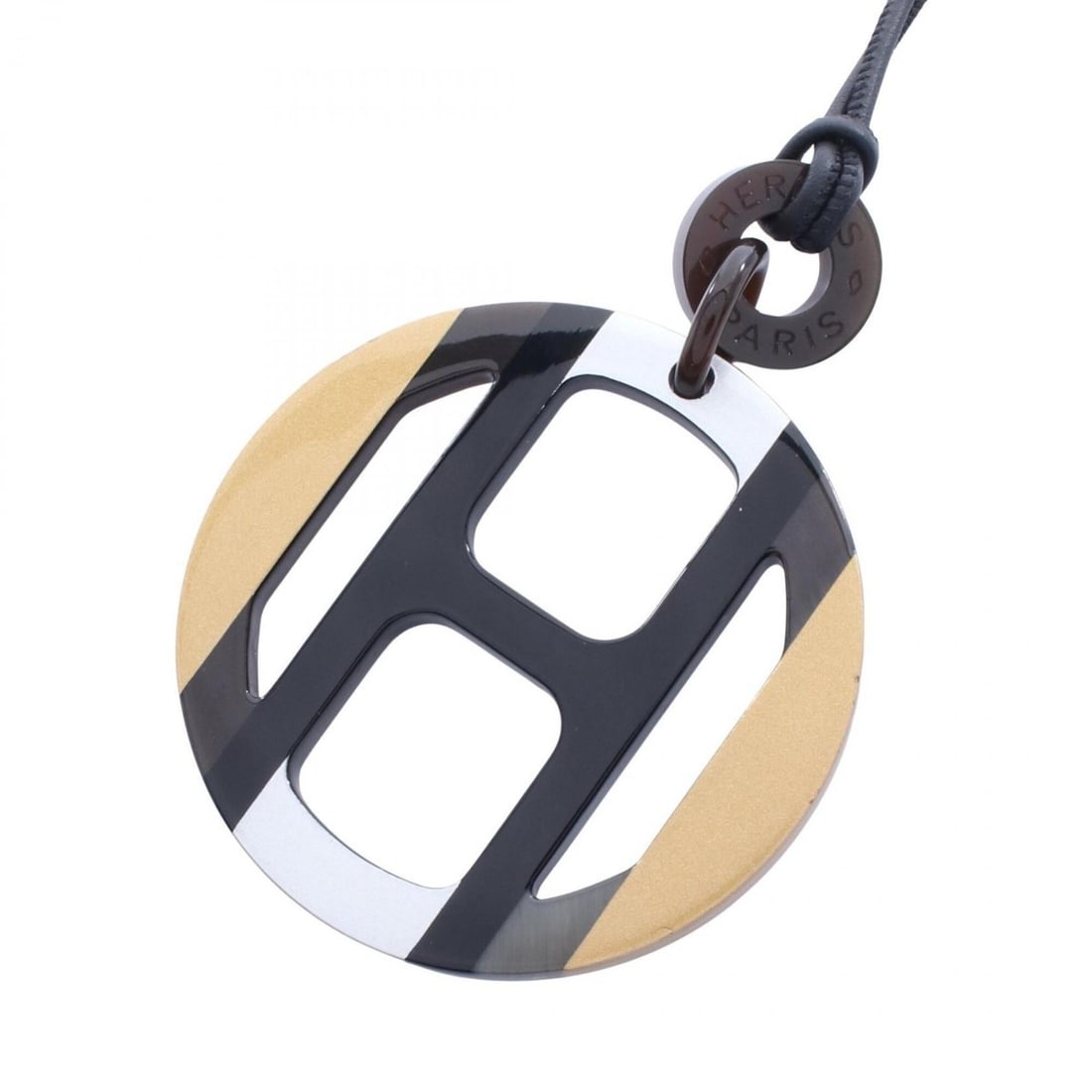 Hermes H-Equipe Necklace Jewelry, Buffalo Horn, Lacquer Finish, Women's, Black, Gold, Silver (1 of 14)