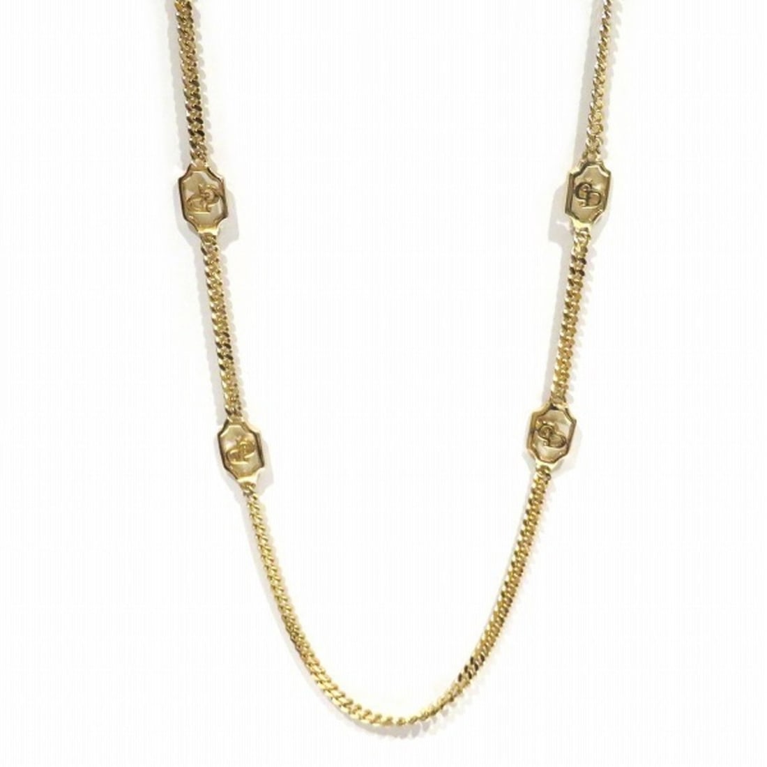 Christian Dior logo motif long chain gold GP necklace for women.: --- Catalog ---Category: SizeNeck Circumference: 80 cm / 31.49''Category: DesignColor: GoldGender: WomenMaterial: Gold platingNecklace Type: NecklaceCategory: GeneralBrand: Christian Dior--- Item List