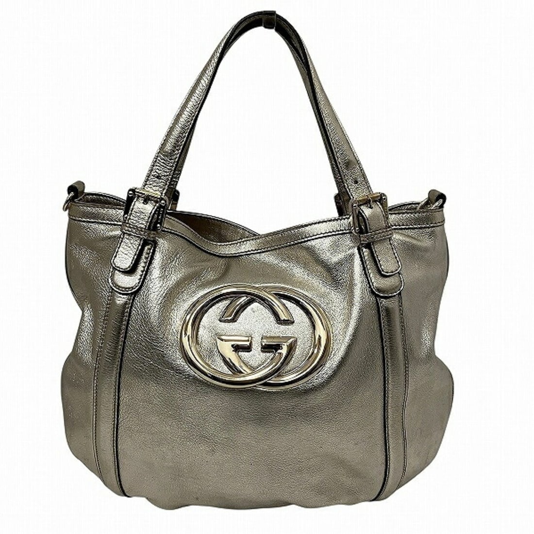 Gucci Double G 162886 2-Way Handbag Shoulder Bag for Women: --- Catalog ---Category: SizeSize (HxWxD): 33cm x 37cm x 10cm / 12.99'' x 14.56'' x 3.93''Category: DesignType: Handbag, Shoulder bagColor: Metallic goldGender: WomenMaterial: Leather Leather/Fur Type