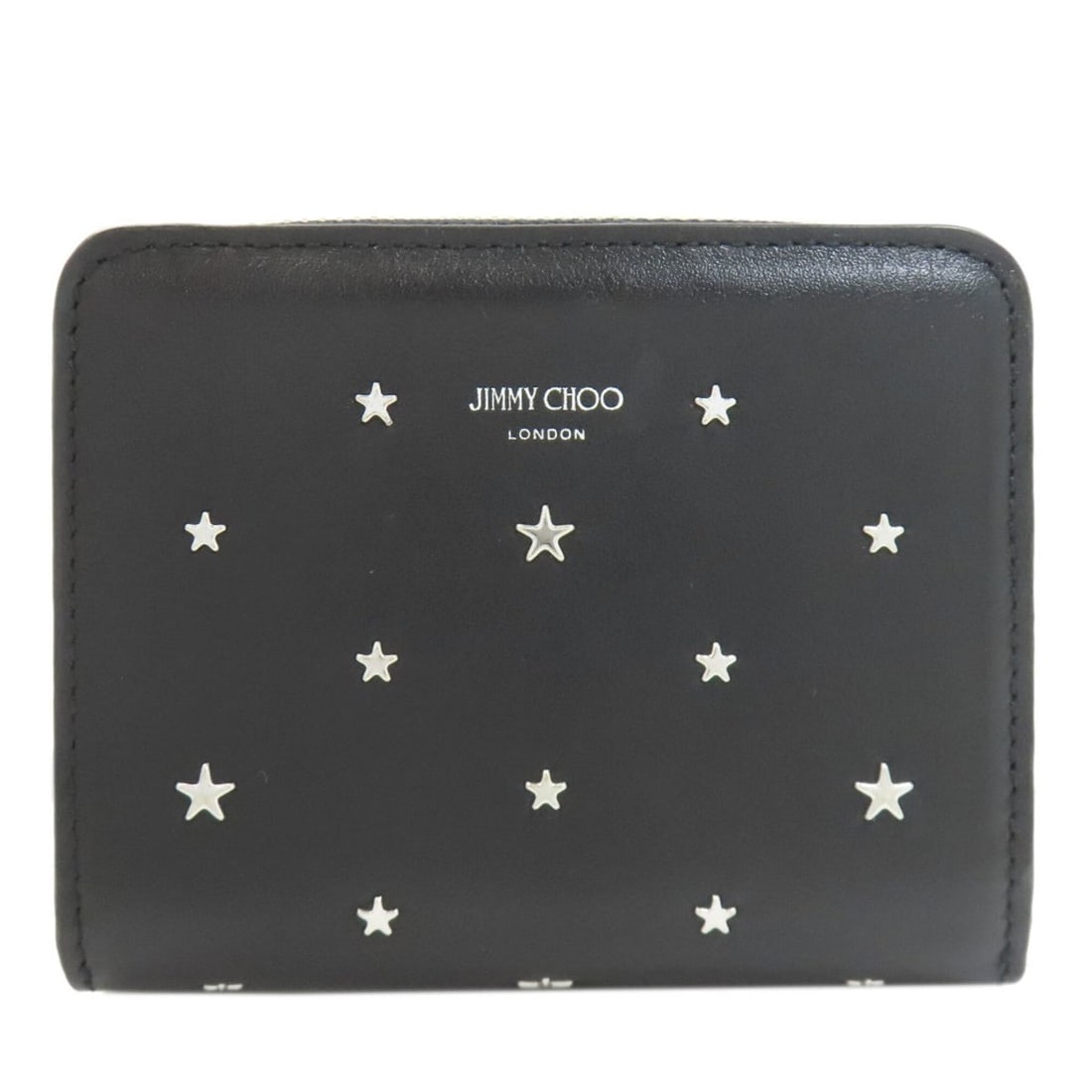 Jimmy Choo Star Motif Bi-fold Leather Wallet for Women: --- Catalog ---Category: SizeSize (HxWxD): 9.5cm x 11.5cm x 3cm / 3.74'' x 4.52'' x 1.18''Category: DesignType: Wallet (bi-fold)Color: BlackGender: WomenMaterial: Leather Category: GeneralBrand: Jimmy