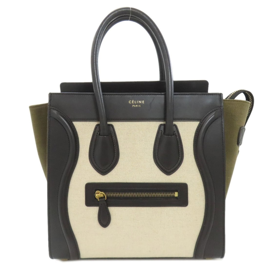 Celine Luggage Micro Handbag, Leather/Canvas, Women's: --- Catalog ---Category: SizeSize (HxWxD): 25.5cm x 26.5cm x 14cm / 10.03'' x 10.43'' x 5.51''Category: DesignType: HandbagColor: Black, Green, WhiteGender: WomenMaterial: Leather , Canvas Category: G