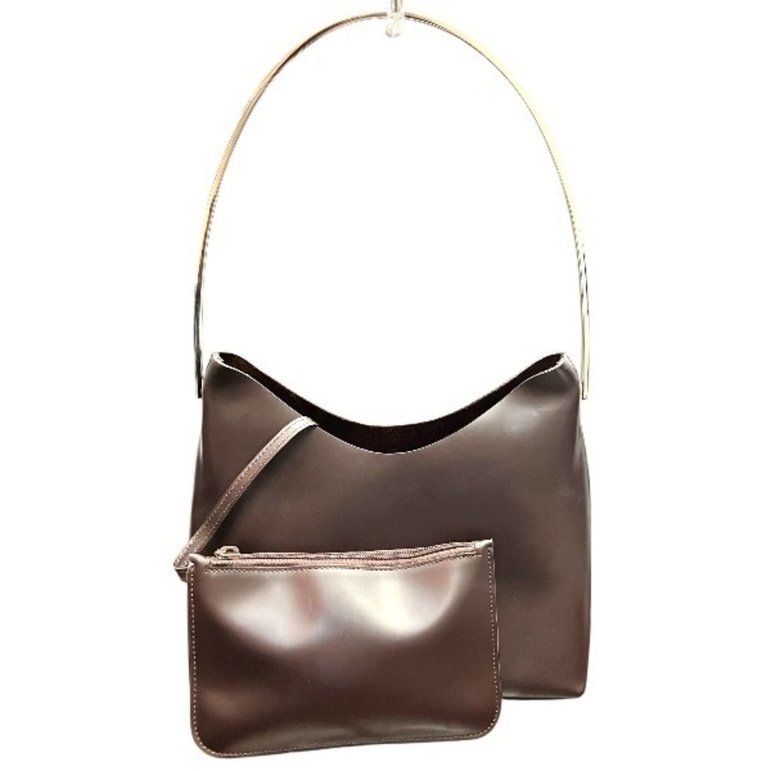 Gucci 001-1978 Leather Suede Metal Handle Handbag Shoulder Bag for Women: --- Catalog ---Category: SizeSize (HxWxD): 22cm x 25cm x 10cm / 8.66'' x 9.84'' x 3.93''Strap Length: 60cm / 23.62''Category: DesignType: Handbag, Shoulder bagColor: Dark brownGender: WomenMaterial: L