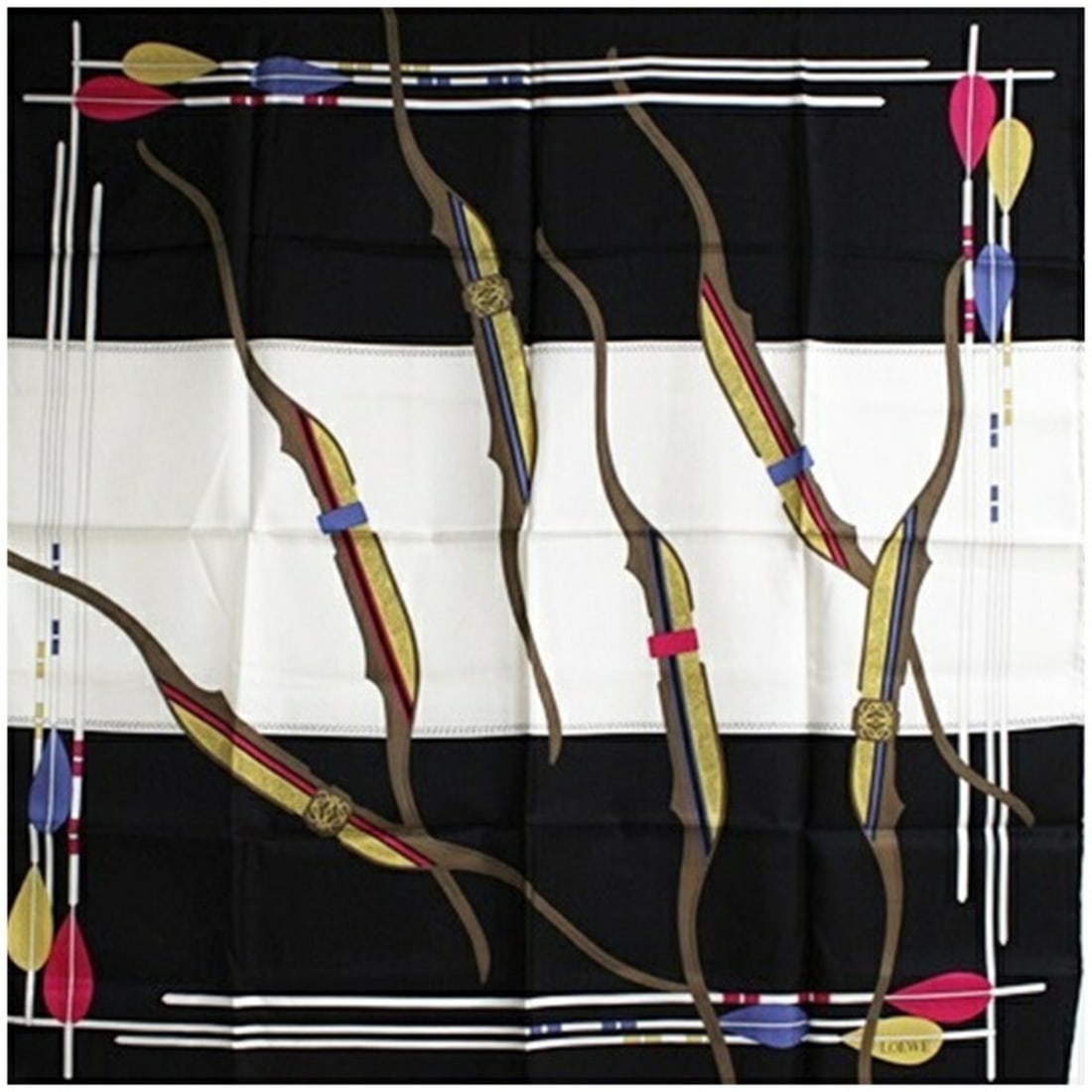 Loewe Silk Scarf/Muffler, Black x White, LOEWE Women's: --- Catalog ---Category: SizeSize (LxW): 88cm x 88cm / 34.64'' x 34.64''Category: DesignType: ScarfColor: Black, WhiteGender: Men,WomenMaterial: Silk Category: GeneralBrand: Loewe--- Item List ---Sect
