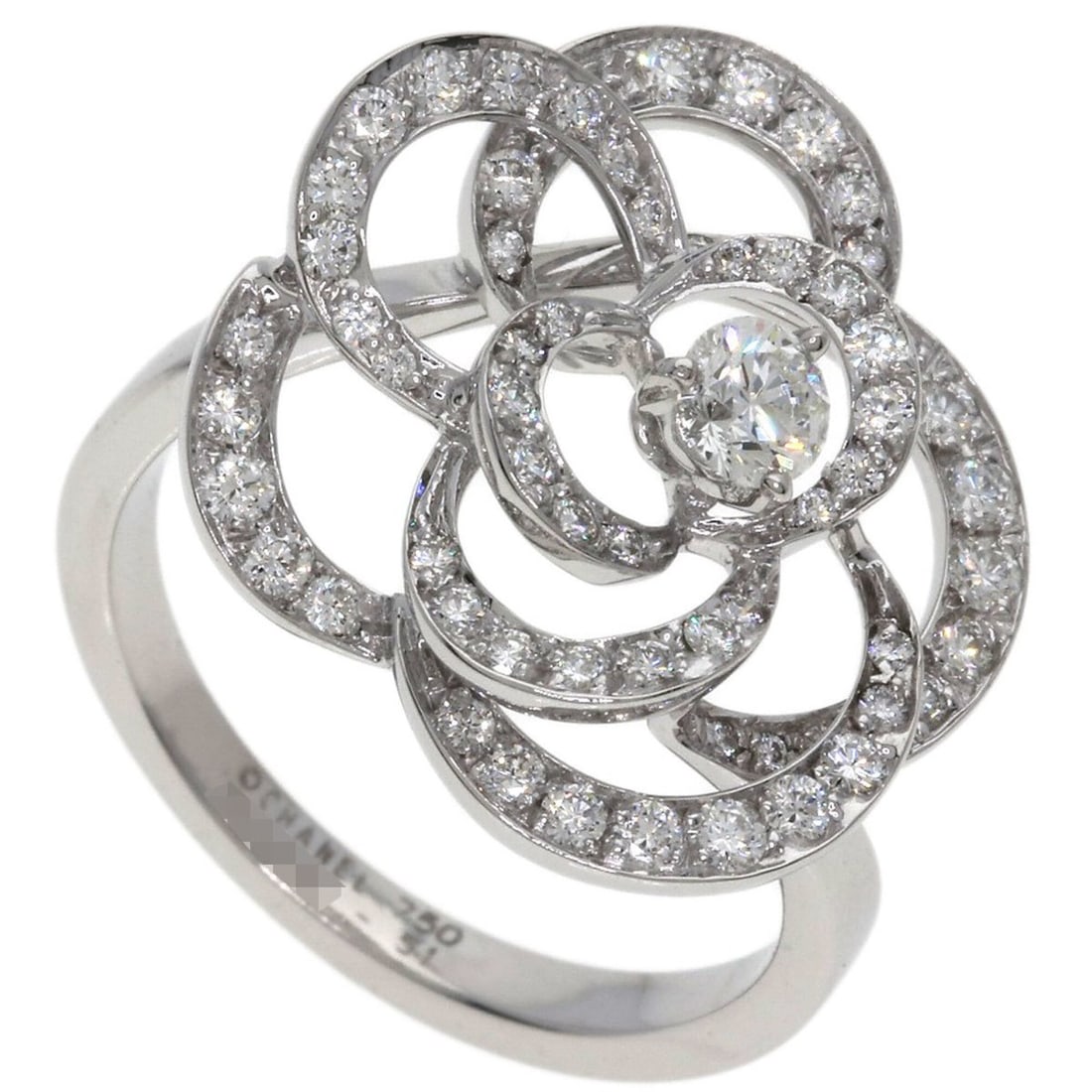 Chanel Camellia Medium Diamond Ring, Size #51, 18K White Gold, Women's (1 of 10)