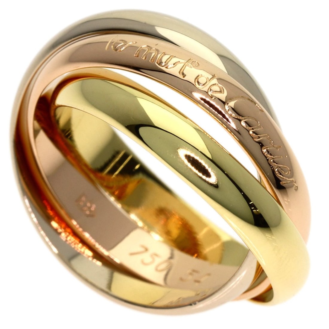 Cartier Trinity #54 Ring - 18K Yellow Gold/18K Pink White Gold Women's: --- Catalog ---Category: SizeUS Size: 14Brand Size: 7Category: DesignType: Band ringGender: WomenMaterial: Pink gold (18K), White gold (18K), Yellow gold (18K)Category: GeneralBrand: Cartier--- Item L