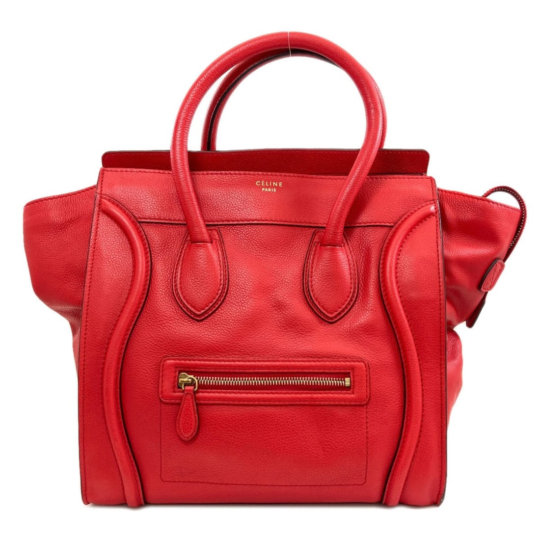 Celine Luggage Mini Handbag, Calfskin, Women's: --- Catalog ---Category: SizeSize (HxWxD): 28cm x 30cm x 16cm / 11.02'' x 11.81'' x 6.29''Handle Length: 30cm / 11.81''Category: DesignType: HandbagColor: Red colorGender: WomenClosure: ZipperMaterial