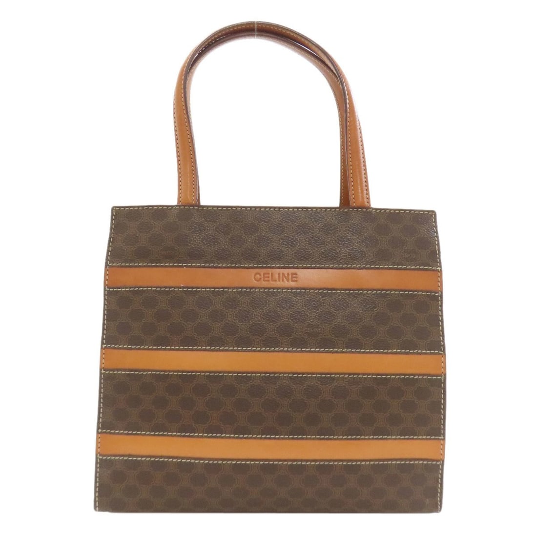 Celine Macadam pattern handbag, PVC, for women: --- Catalog ---Category: SizeSize (HxWxD): 23cm x 25cm x 8cm / 9.05'' x 9.84'' x 3.14''Handle Length: 36cm / 14.17''Category: DesignType: HandbagColor: BrownGender: WomenClosure: ZipperMaterial: PVC C