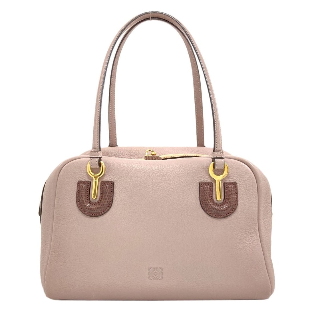 Loewe Belle Mini Boston Bag Handbag Leather/Ostrich x Lizard Women's: --- Catalog ---Category: SizeSize (HxWxD): 17cm x 25cm x 16cm / 6.69'' x 9.84'' x 6.29''Category: DesignType: Boston bag, HandbagColor: PinkGender: WomenMaterial: Leather Category: GeneralBrand: Loewe
