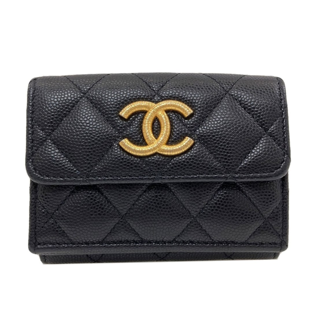 Chanel Coco Mark Matelassé Bi-fold Wallet with Gold Hardware, Grained Calfskin, Women's: --- Catalog ---Category: SizeSize (HxWxD): 8cm x 10.5cm x 3.5cm / 3.14'' x 4.13'' x 1.37''Category: DesignType: Wallet (bi-fold)Color: BlackGender: WomenMaterial: Leather Category: GeneralBrand: Chane