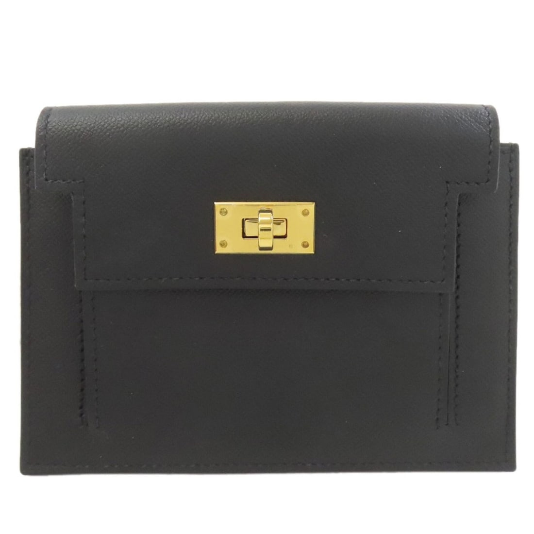 Hermes Kelly Pocket Compact Coin Case with Gold Hardware, Epsom Leather, for Women: --- Catalog ---Category: SizeSize (HxWxD): 9.5cm x 13cm x 2cm / 3.74'' x 5.11'' x 0.78''Category: DesignType: Coin purse/coin caseColor: BlackGender: WomenMaterial: Epsom leather Category: GeneralBran