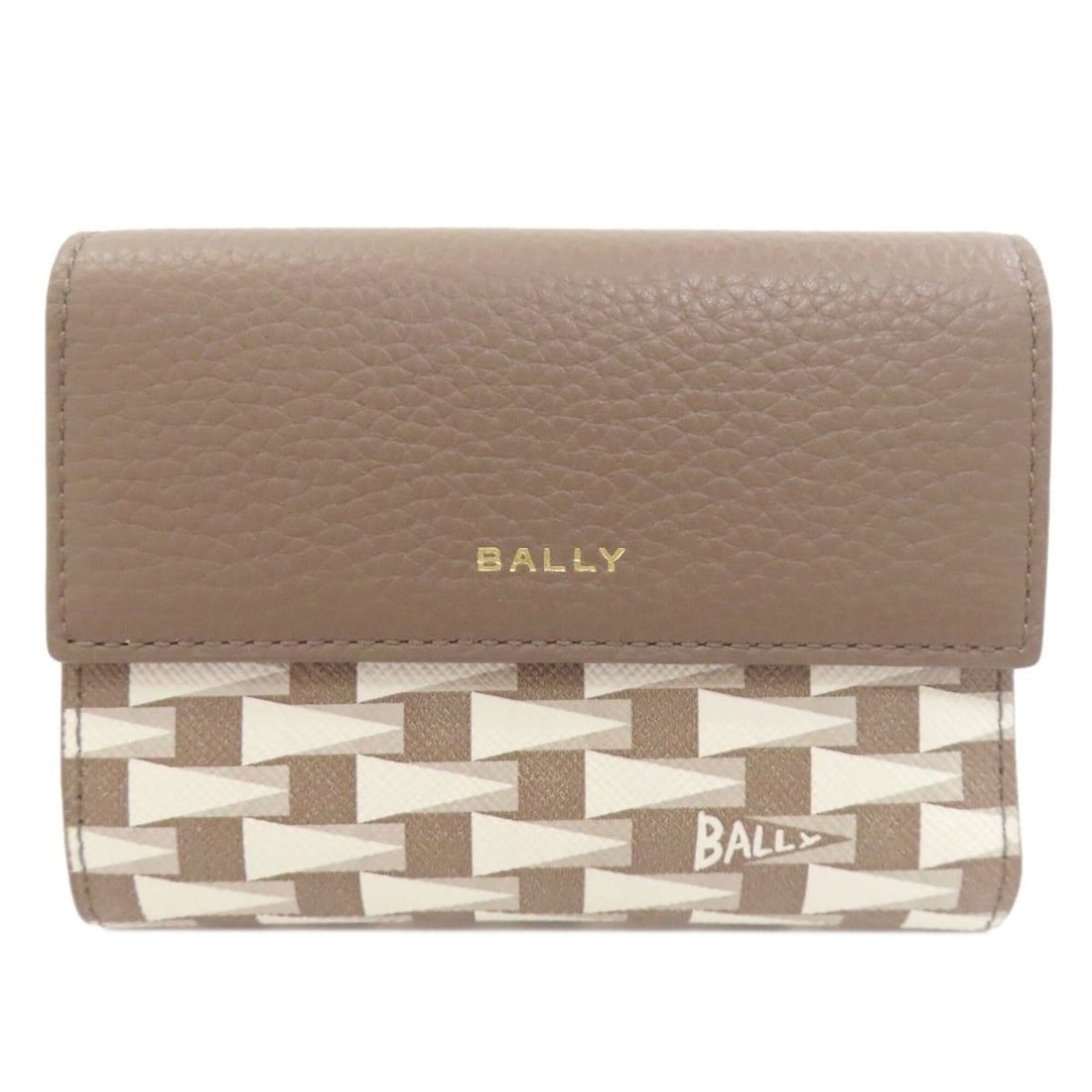 Bally logo bi-fold leather wallet for women: --- Catalog ---Category: SizeSize (HxWxD): 9cm x 12cm x 9cm / 3.54'' x 4.72'' x 3.54''Category: DesignType: Wallet (bi-fold)Color: GrayishGender: WomenMaterial: Leather Category: GeneralBrand: Bally--