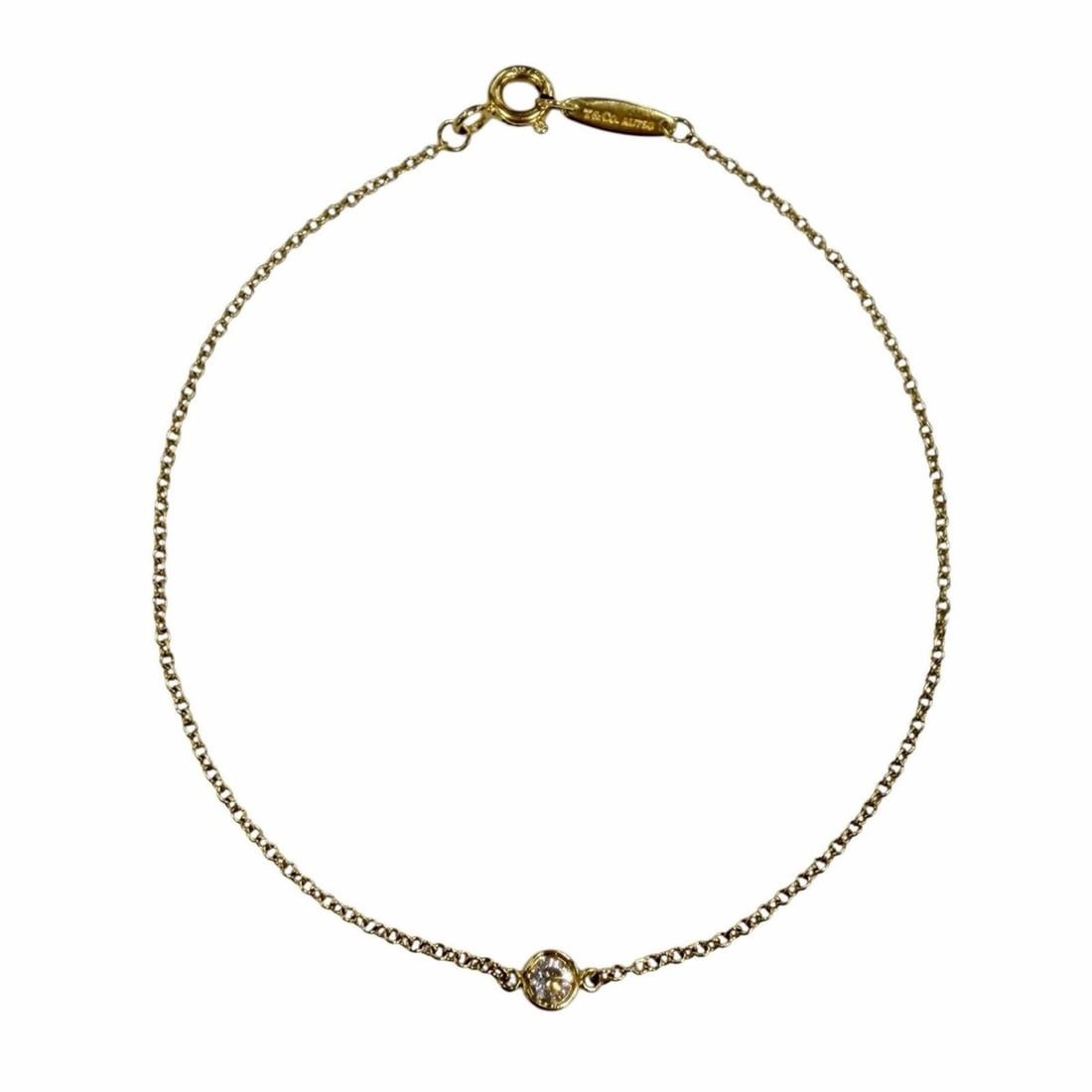 TIFFANY&Co. Tiffany & Co. By the Yard Elsa Peretti 1P Diamond approx. 0.05ct 750 YG Bracelet Yellow: --- Catalog ---Category: SizeLength: 18.5cm / 7.28''Category: DesignType: Charm braceletColor: Yellow goldStone: DiamondGender: WomenMaterial: Yellow gold (18K)Category: GeneralBrand: Tiffany--- Item 