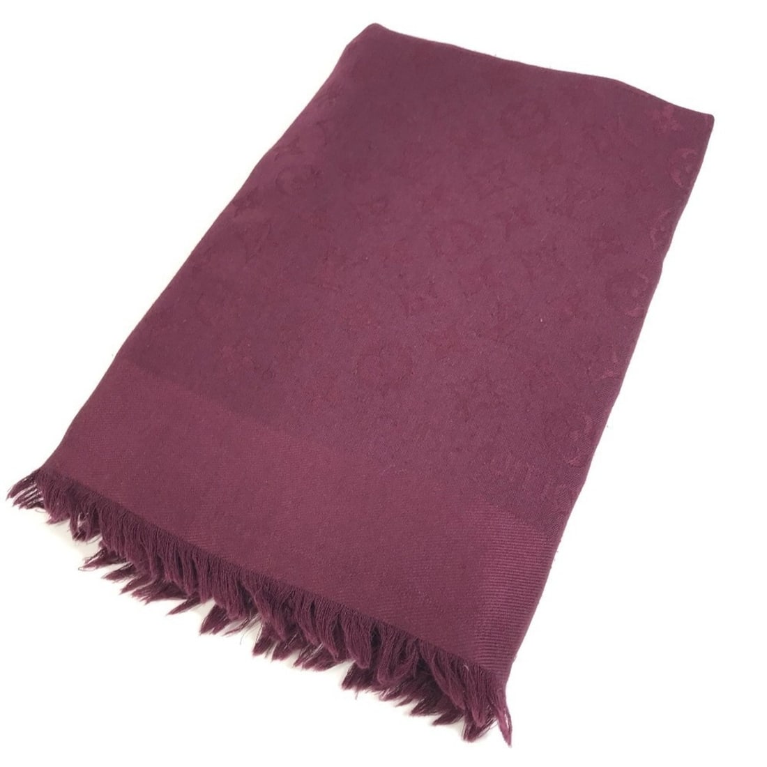 LOUIS VUITTON Louis Vuitton Fringe Shawl Monogram Stole Large Wool Silk Men's Women's Purple (1 of 14)