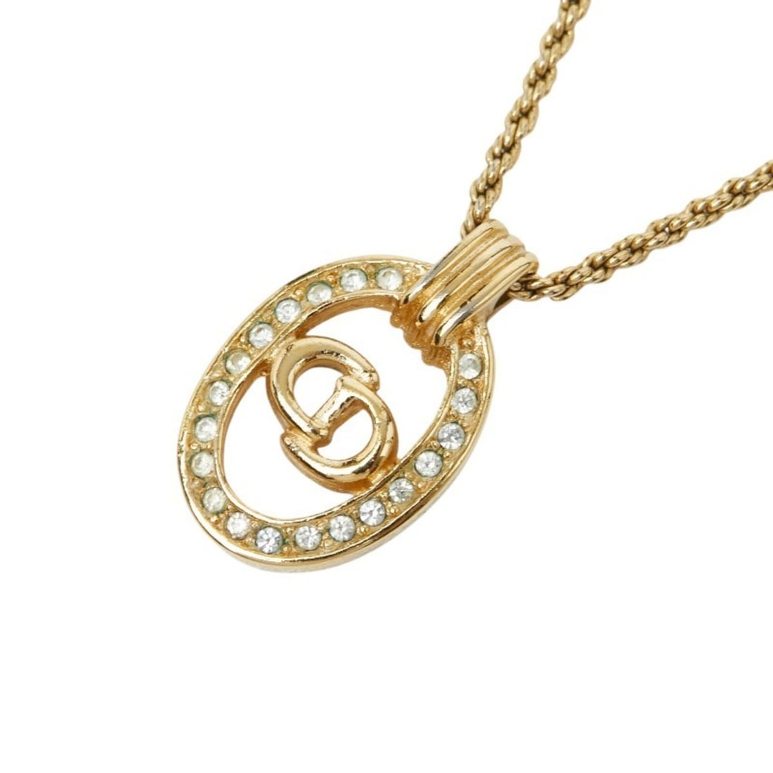 Christian Dior Dior Logo Necklace, Gold Plated, Rhinestones, Women's: --- Catalog ---Category: SizePendant Size: 23mm x 14mm / 0.9'' x 0.55''Neck Circumference: 44 cm / 17.32''Category: DesignColor: GoldGender: WomenMaterial: RhinestoneNecklace Type: NecklaceCategory: G
