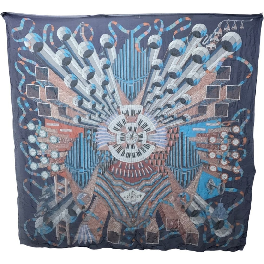 HERMES Point Dorgue Fermata Carre 140 Shawl Stole Large Scarf Muffler Silk Men's Women's Blue (1 of 12)