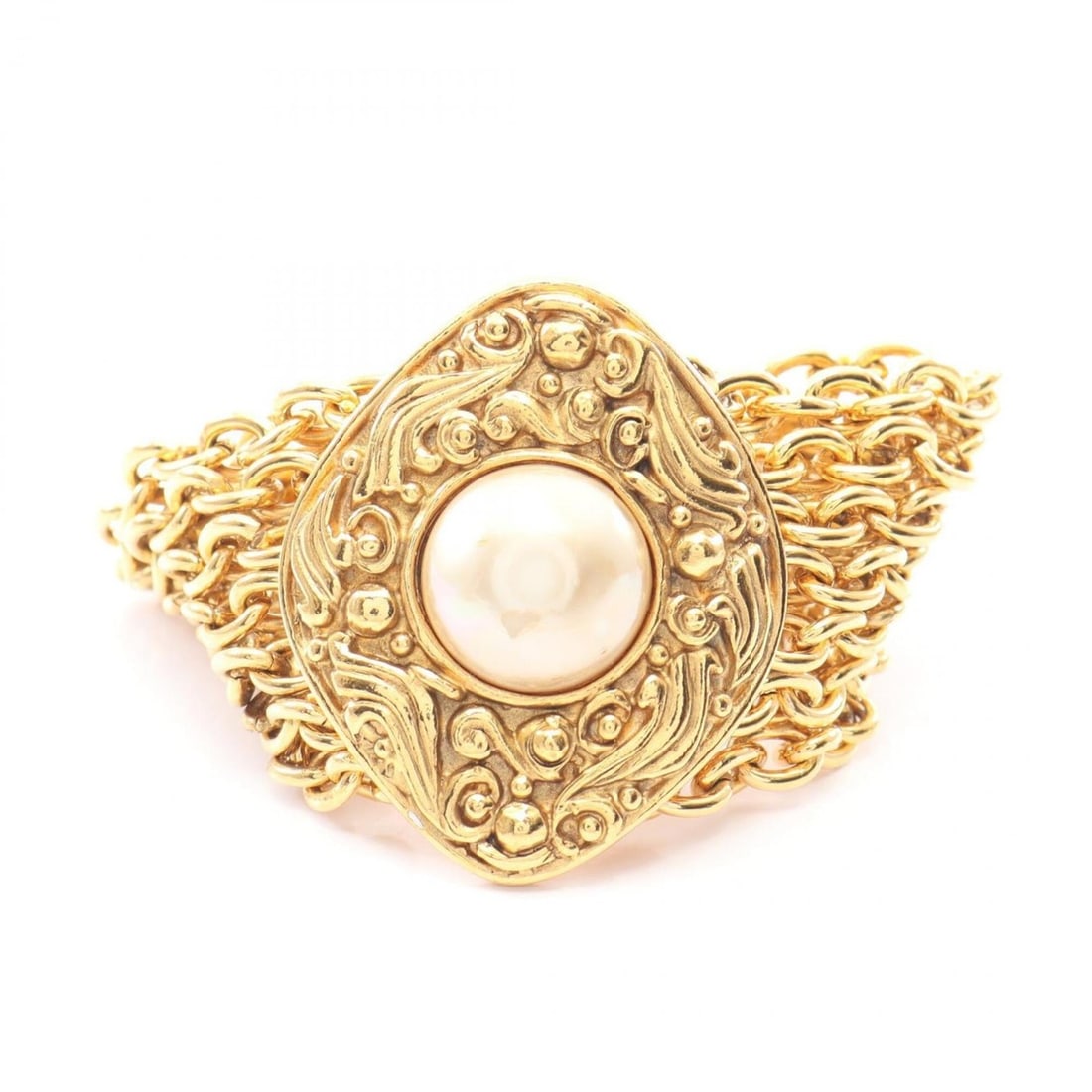 Chanel bracelet, gold-plated (GP), faux pearl, women's, gold and white tones. (1 of 10)