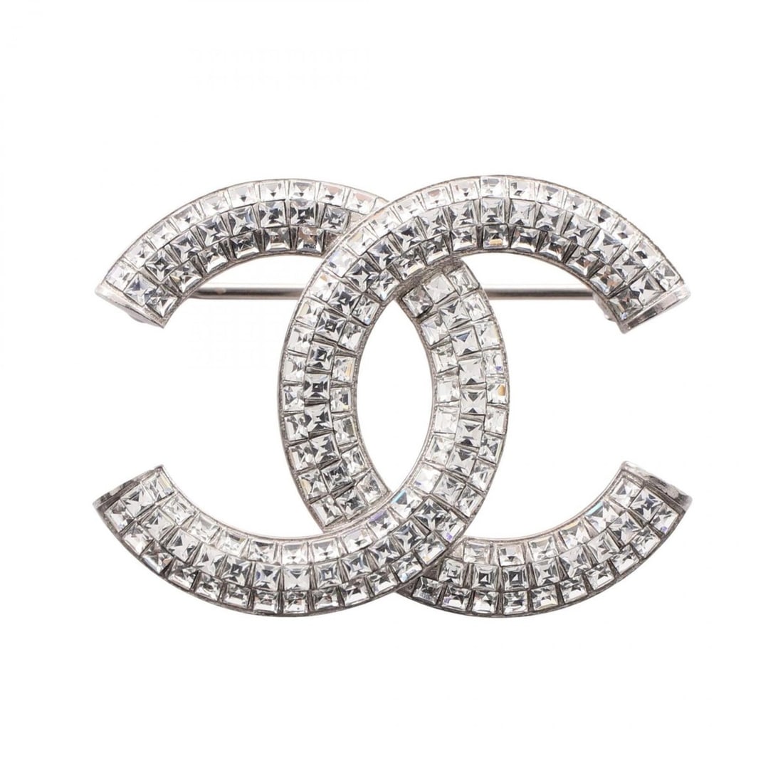 Chanel Coco Mark Brooch Accessory, Stainless Steel with Rhinestones, Women's, Silver/Clear Tones: --- Catalog ---Category: SizeSize (HxWxD): 2.6cm x 3.5cm / 1.02'' x 1.37''Category: DesignType: BroochColor: Clear, SilverGender: WomenMaterial: Rhinestone, Stainless steelCategory: GeneralBrand: Chan