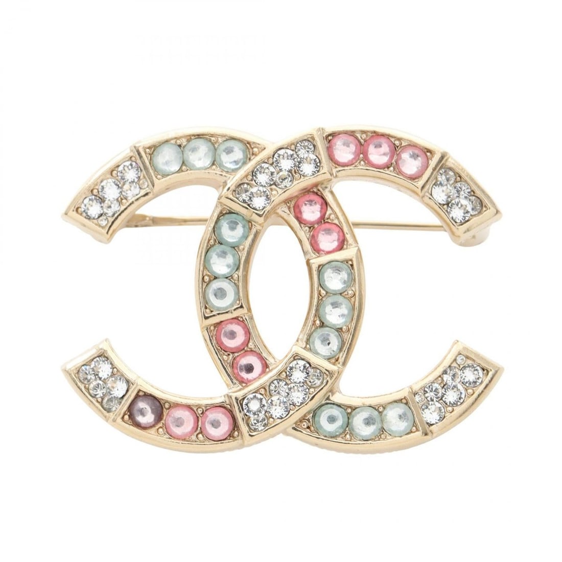 Chanel Coco Mark Brooch Accessory, Gold Plated (GP), Rhinestone, Women's, Tone, Multicolor (1 of 11)