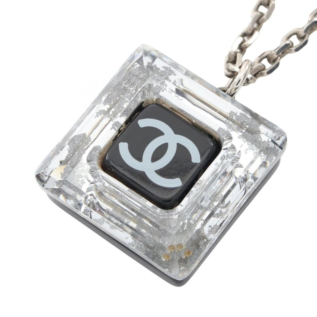 Chanel Coco Mark Necklace, Jewelry, Plastic, Crystal, Women's, Black/Clear: --- Catalog ---Category: SizePendant Size: 19mm x 19mm / 0.74'' x 0.74''Neck Circumference: 44 cm - 49 cm / 17.32'' - 19.29''Category: DesignColor: Black, ClearStone: CrystalGender: WomenMaterial: Pla