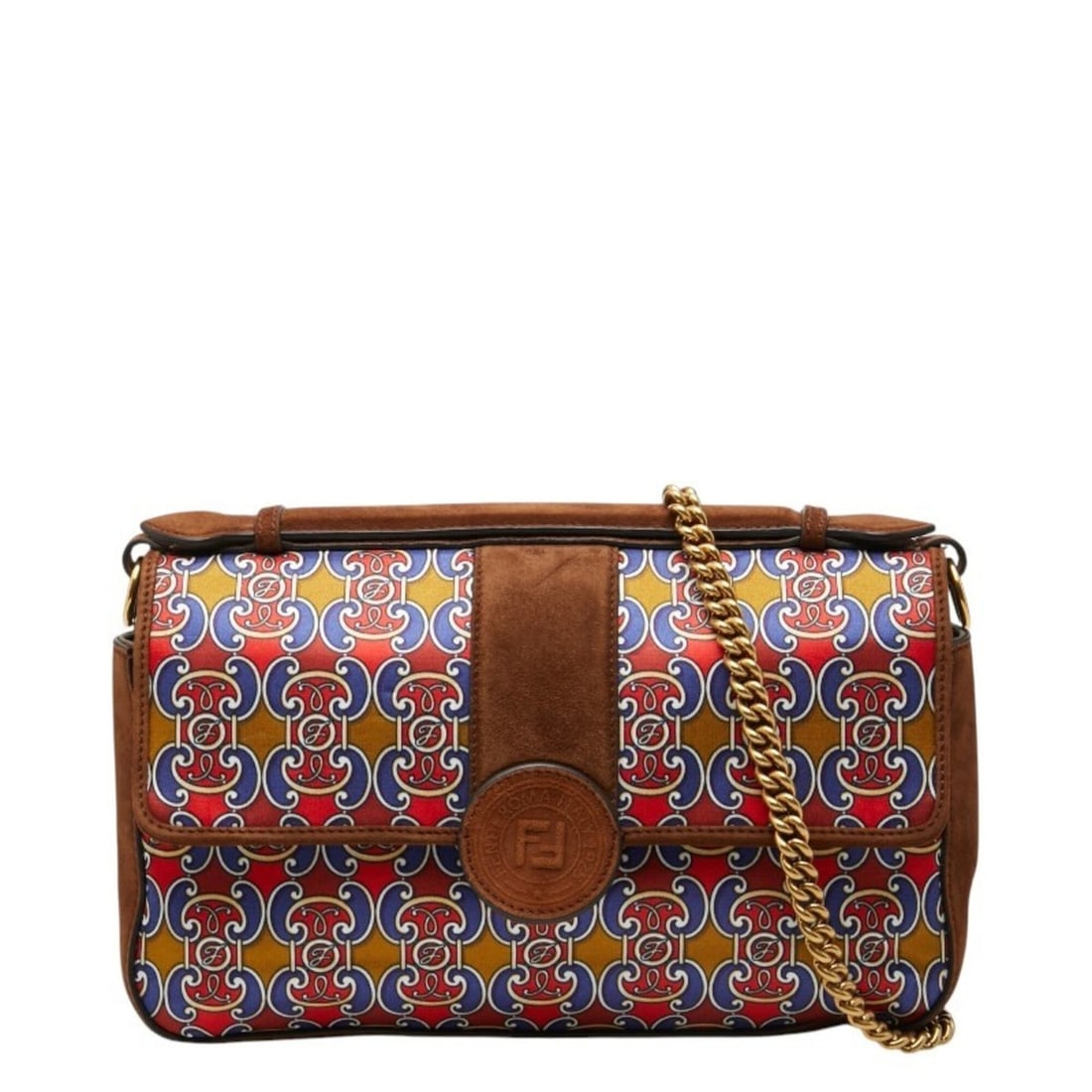 Fendi Double F Handbag Chain Shoulder Bag 2WAY 8BT297 Brown Multicolor Suede Satin Women's FENDI (1 of 13)