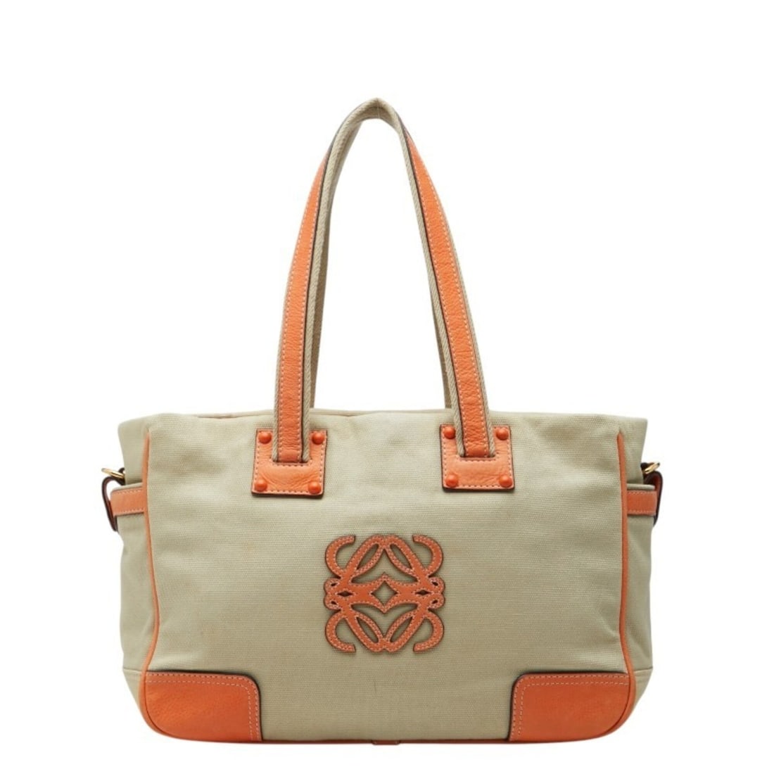 Loewe Anagram Tote Bag Shoulder 340712 Beige Orange Canvas Leather Women's LOEWE: --- Catalog ---Category: SizeSize (HxWxD): 25cm x 42cm x 15cm / 9.84'' x 16.53'' x 5.9''Category: DesignType: Shoulder bag, Tote bagColor: Beige, OrangeGender: WomenMaterial: Canvas , Leather Category