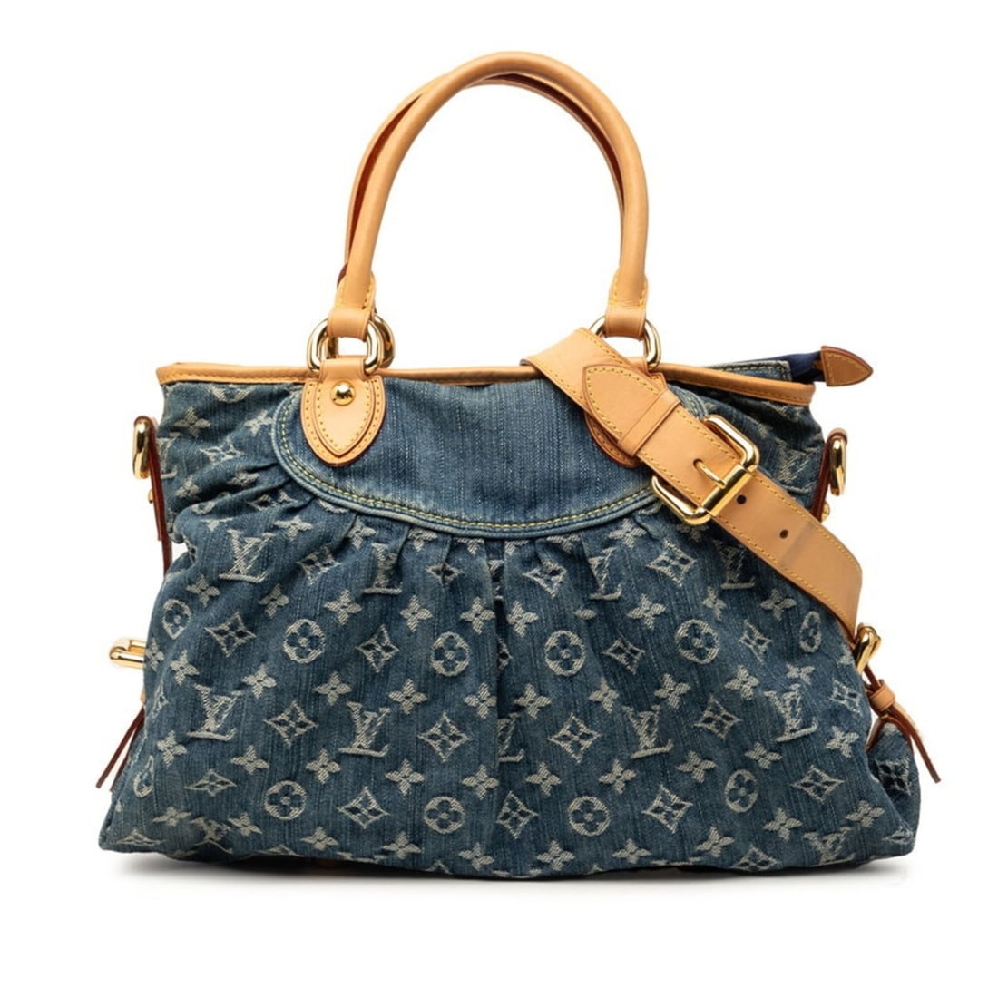 Louis Vuitton Monogram Denim Neo Cavie MM Handbag Shoulder Bag 2WAY M95349 Indigo Blue Leather (1 of 12)