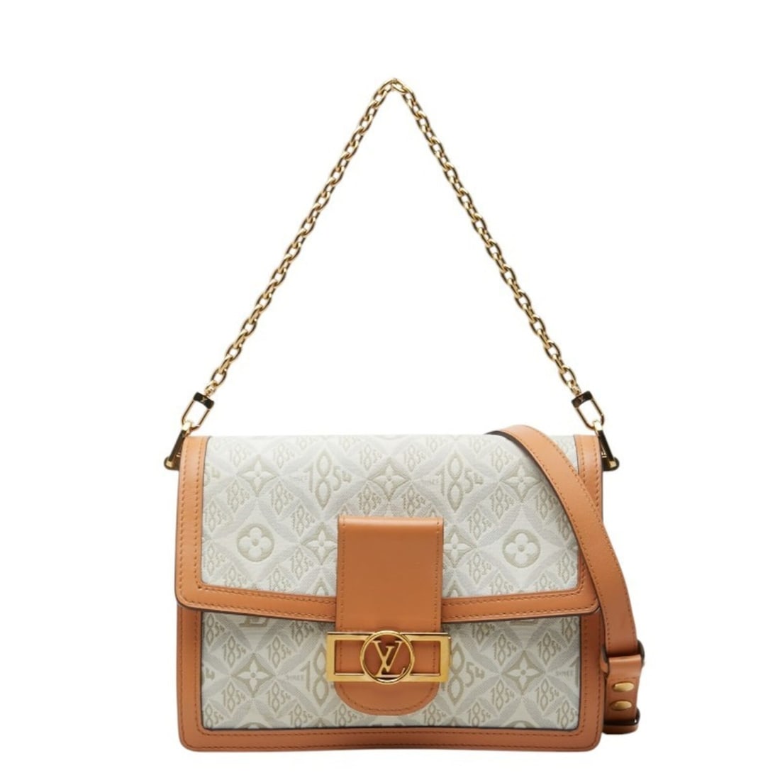 Louis Vuitton Since 1854 Dauphine MM Chain Handbag Shoulder Bag 2WAY M59483 White Beige Canvas: --- Catalog ---Category: SizeSize (HxWxD): 18cm x 24.5cm x 9.5cm / 7.08'' x 9.64'' x 3.74''Category: DesignType: Handbag, Shoulder bagColor: Beige, WhiteGender: WomenMaterial: Canvas , Leather Categor