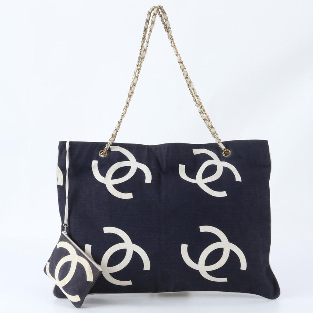 Chanel Coco Mark Chain Tote Bag with Serial Number Seal, Handbag, Shoulder Bag, Women's: --- Catalog ---Category: SizeSize (HxWxD): 40cm x 55cm x 1cm / 15.74'' x 21.65'' x 0.39''Strap Length: 78cm / 30.7''Category: DesignType: Handbag, Tote bagColor: NavyGender: WomenCategory: GeneralBran