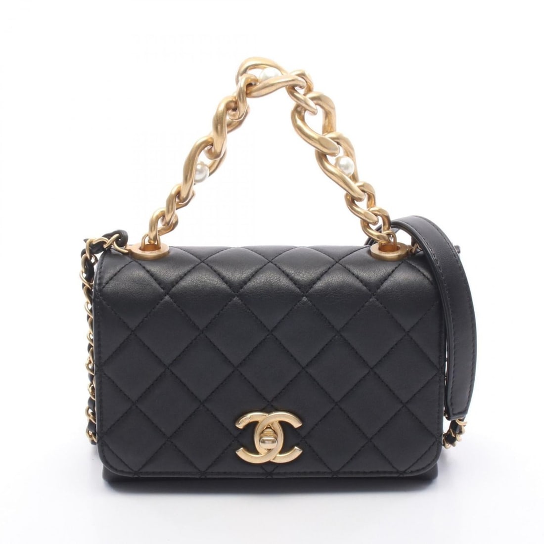 Chanel Matelassé Small Flap Shoulder Bag/Handbag, Lambskin Leather, Women's, Black: --- Catalog ---Category: SizeSize (HxWxD): 12cm x 17.5cm x 7cm / 4.72'' x 6.88'' x 2.75''Category: DesignType: Handbag, Shoulder bagColor: BlackGender: WomenMaterial: Leather Category: GeneralBrand: C
