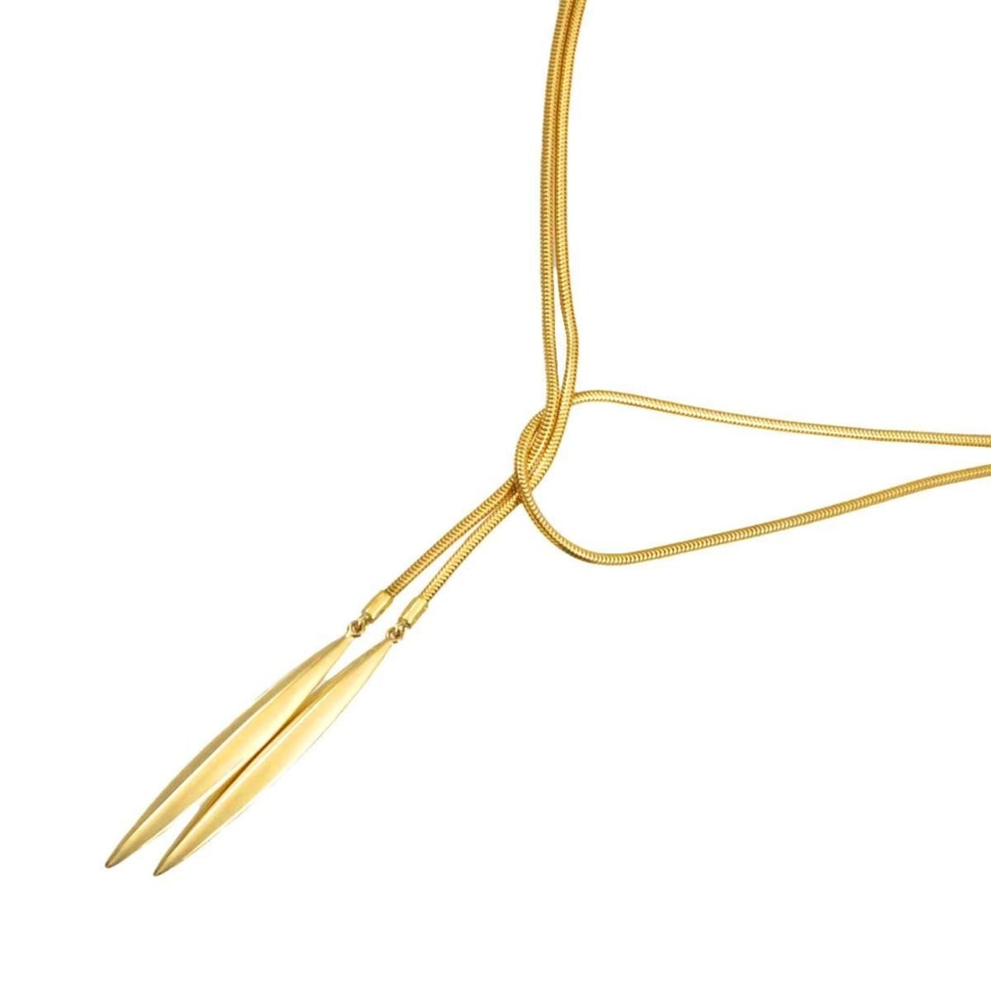 Tiffany & Co. Feather Lariat Long Necklace, 128cm, 18K Yellow Gold (750): --- Catalog ---Category: SizePendant Size: 41mm x 4.7mm / 1.61'' x 0.18''Neck Circumference: 128 cm / 50.39''Category: DesignGender: WomenMaterial: Yellow gold (18K)Necklace Type: NecklaceCategory: Ge