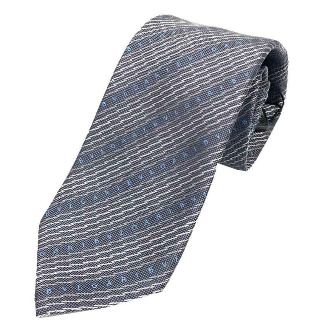 BVLGARI Bulgari Striped Sevenfold Tie, 100% Silk, Blue, Men's (1 of 9)