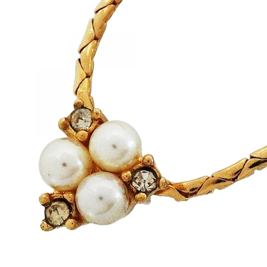 Christian Dior Necklace, GP Plated, Faux Pearl, Rhinestone, Gold, Women's: --- Catalog ---Category: SizePendant Size: 10mm x 9.5mm / 0.39'' x 0.37''Neck Circumference: 39 cm - 43.5 cm / 15.35'' - 17.12''Category: DesignColor: GoldGender: WomenMaterial: Gold plating, Rhinesto