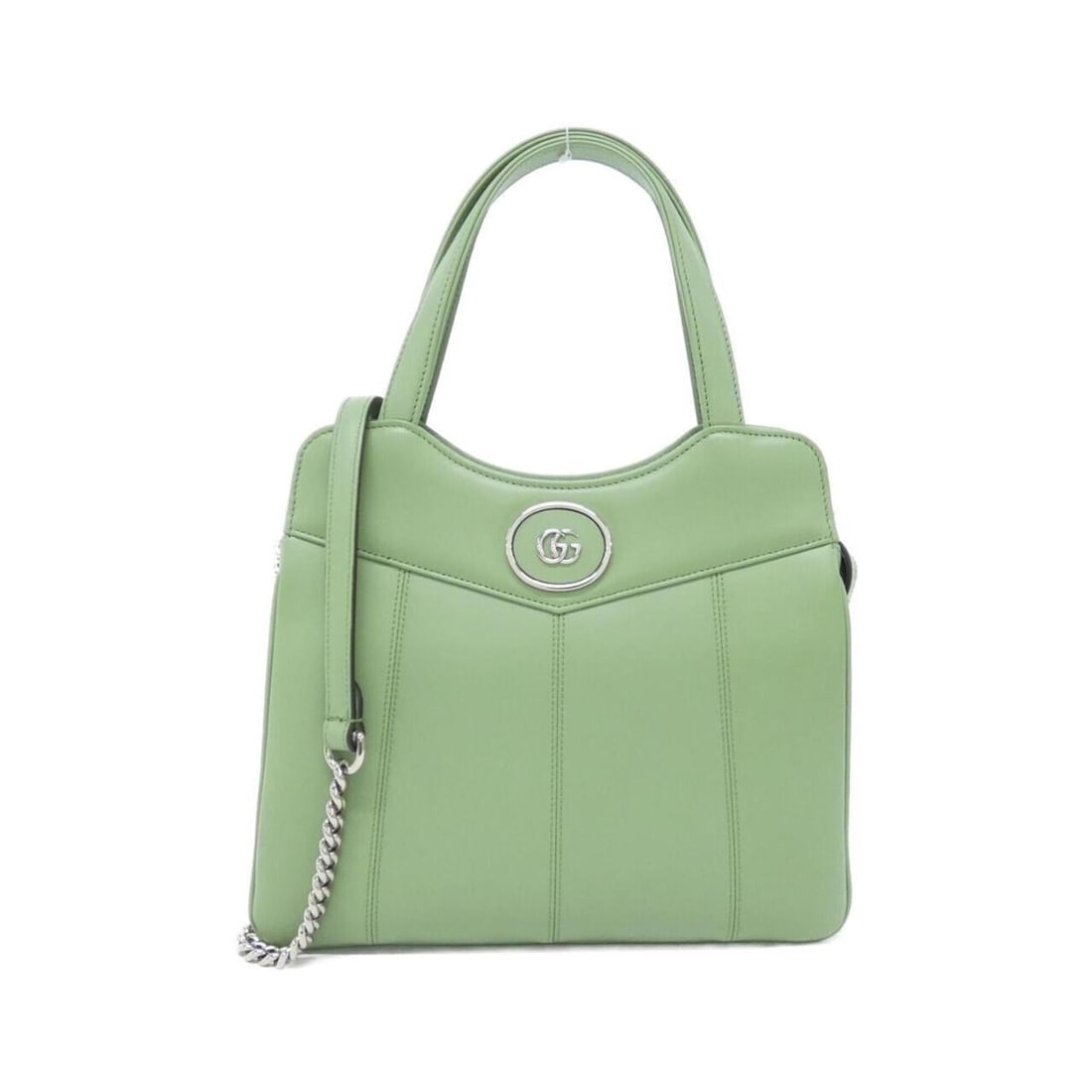 Gucci Petite GG 745918 AABSG Handbag: --- Catalog ---Category: SizeSize (HxWxD): 22cm x 28cm x 7cm / 8.66'' x 11.02'' x 2.75''Category: DesignType: HandbagColor: Light greenGender: WomenMaterial: Leather Hardware Color: SilverCategory: