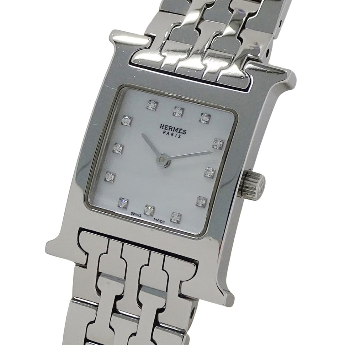 Hermes HERMES Women's Watch Brand H-Watch 12P Diamond Shell Quartz QZ HH1.210 Stainless Steel SS (1 of 15)